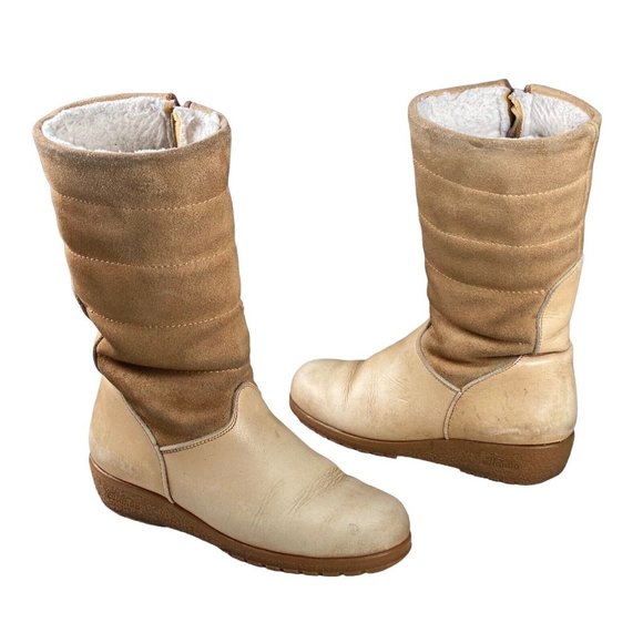 Blondo Shoes - Vntg Blondo Canada Shearling Lined Beige Leather / Suede Women's Sz US 6 Boots‎